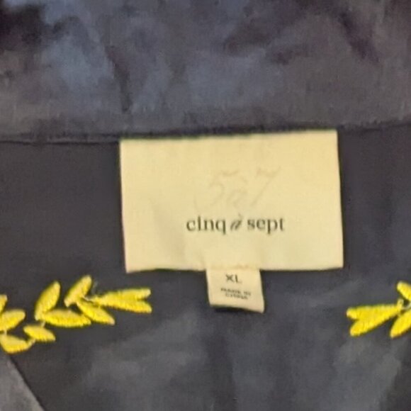 cinq á sept Silk Dani Blouse Blue Gold Embroidered Button Charmeuse Top Floral - Picture 5 of 10
